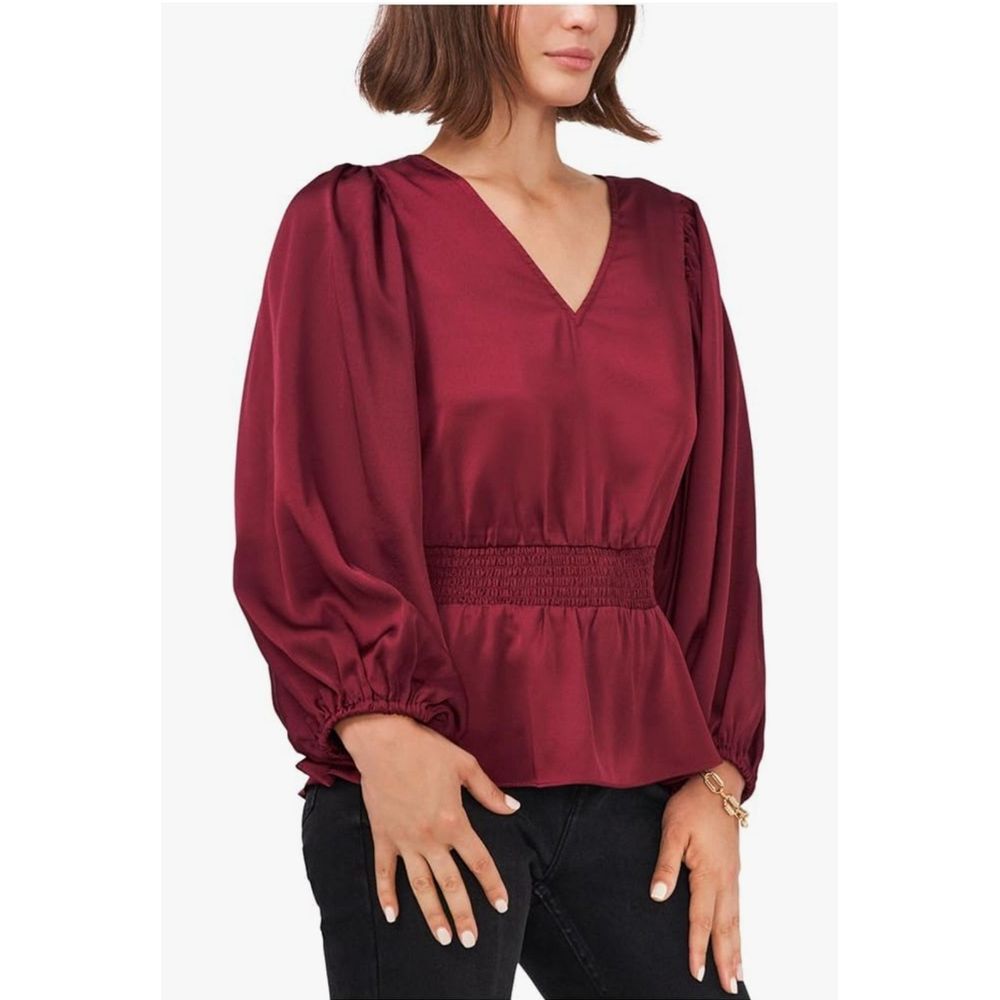 NWT Vince Camuto Womens Vneck Puff Sleeve Peplum Top Size XS